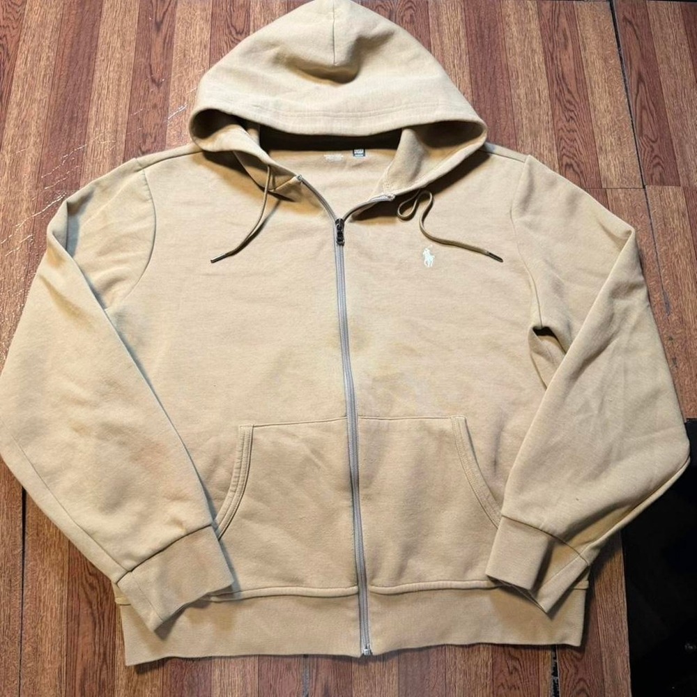 Polo Ralph Lauren Beige‎ Double Knit Pony Fleece Zip Hoodie Large